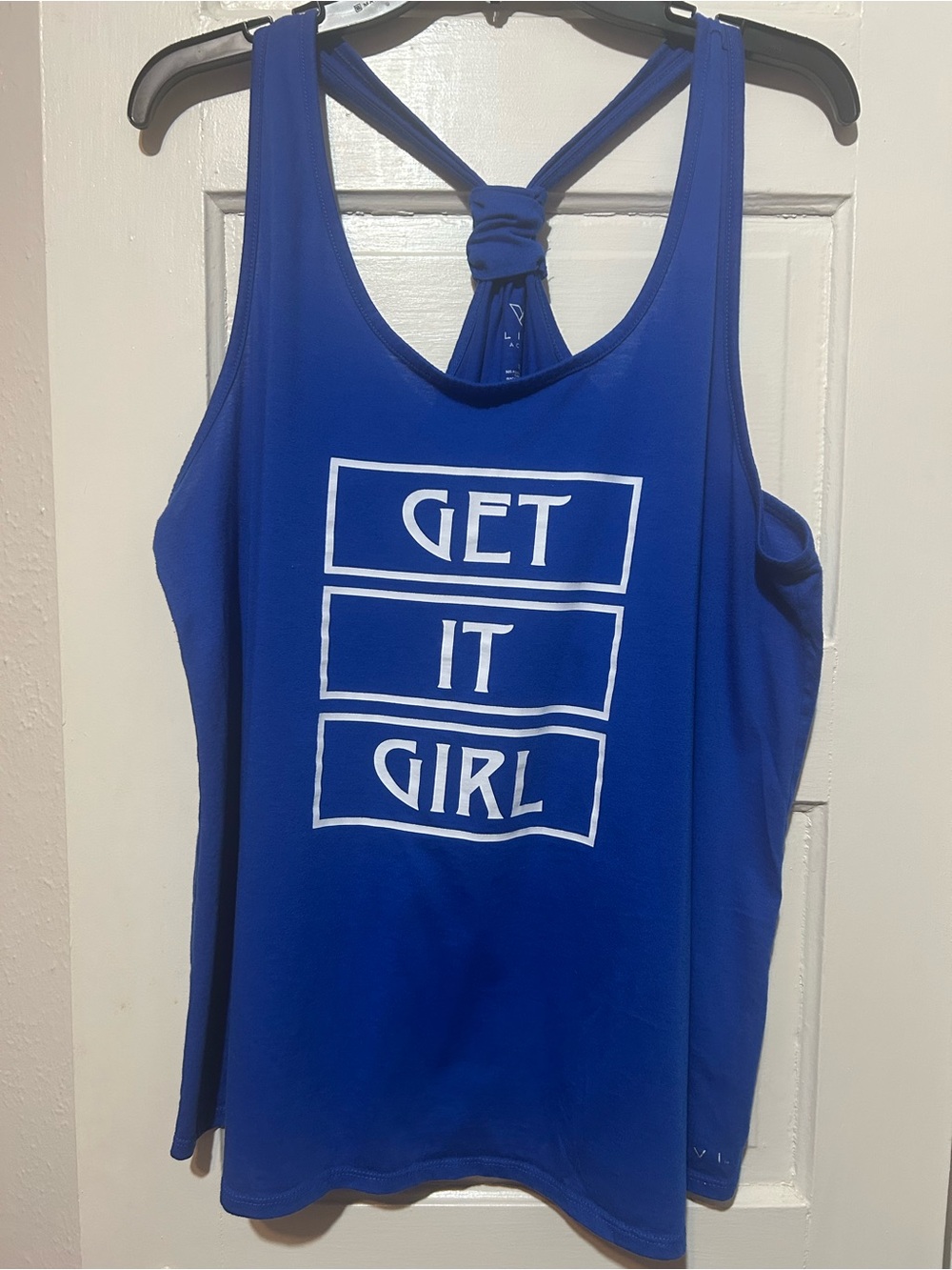 Livi Active Cobalt Blue 'Get It Girl' Knotted Racerback Muscle Tee